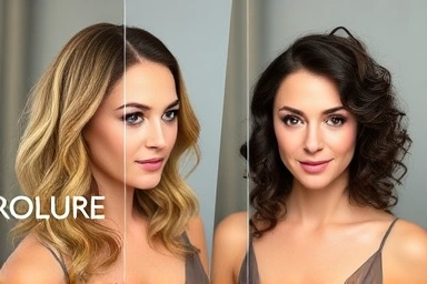 Split image showing different hairstyles created by hair rollers.