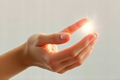Symbolic flow of light representing timeless hand rejuvenation and care.
