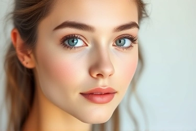 Natural makeup with rosy blush on cheeks