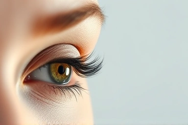 Woman's eye with perfectly curled and voluminous lashes.