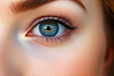 Woman's eye with subtle glitter on lower lash line