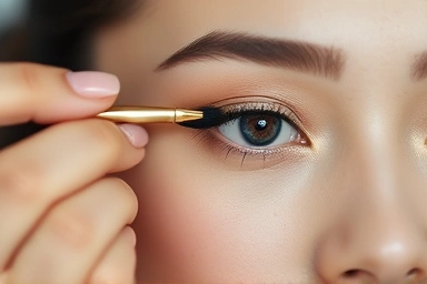Applying glitter to aegyo sal for makeup