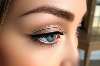 Woman's eye with natural-looking individual lash extensions.