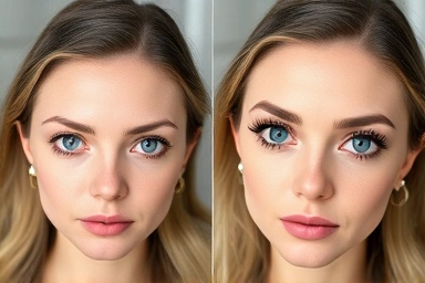 Before and after individual lash extensions for enhanced eye beauty.