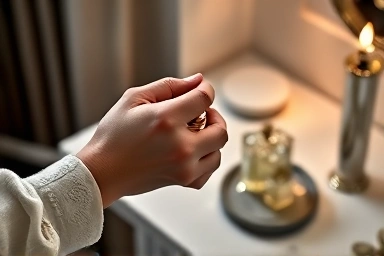 Hand spraying perfume, creating a personal scent.