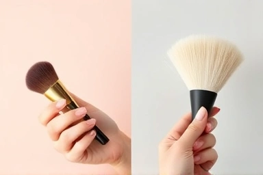 Kabuki brush and fan brush comparison for makeup application.