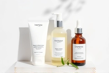 Minimalist skincare and makeup products for post-treatment.