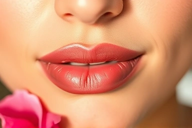 Smooth, hydrated lips with a healthy sheen.