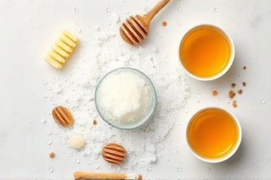 Gentle lip scrub ingredients like sugar, honey, and oils.