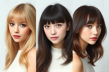 Various bangs styles for face shape optimization