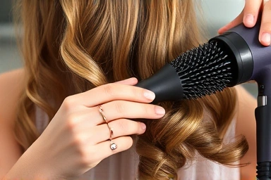 Styling long layered C-curl perm, easy hair technique, round brush