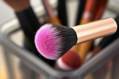 Makeup brush protected from dust by organizer lid.