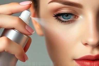 Fine mist makeup fixer spraying on flawless skin