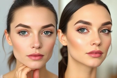 Before and after makeup fixer comparison, showing longevity