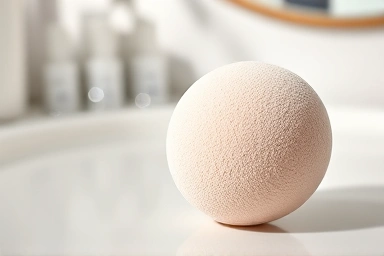 Clean makeup sponge on a vanity, symbolizing hygiene.