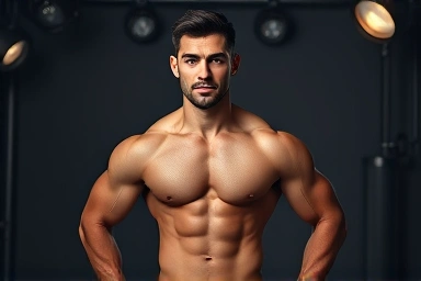 Muscular man with professional body profile makeup