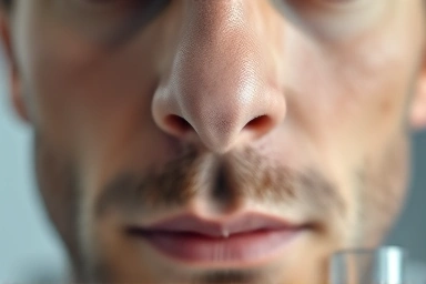 Man's nose with blackheads, skin texture, scientific dermatology