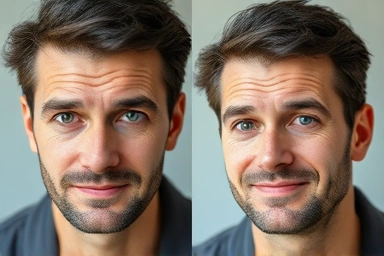 Man with and without dark circles, showing improvement