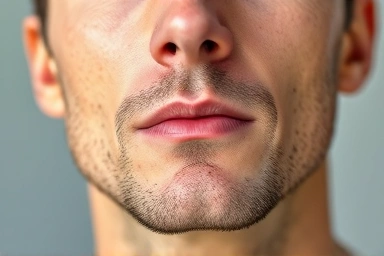 Man's face with healthy, clear skin.
