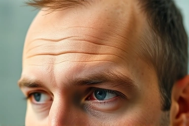 Man's forehead with fine lines, natural skin texture
