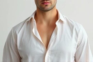 Man wearing thin shirt, discreet nipple patch, summer confidence