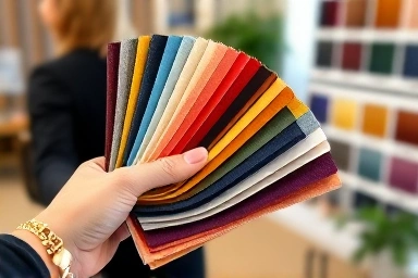Diverse fabric color swatches for personal color analysis.