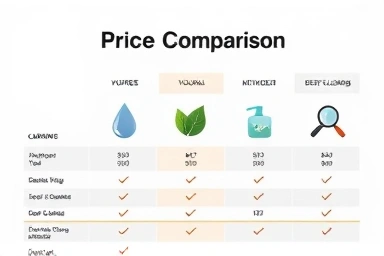 Abstract icons representing skincare services and price comparison.