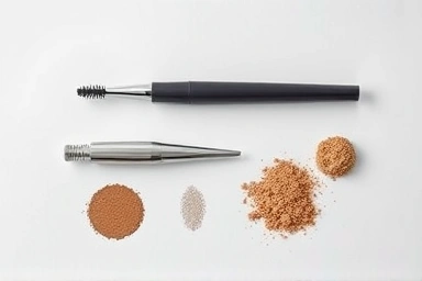 Men's eyebrow grooming tools: pencil, brush, powder
