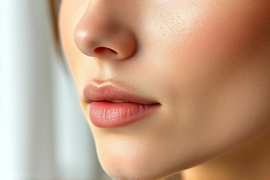Dewy and radiant woman's face with hydrated skin