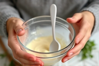 Hands carefully crafting homemade natural skincare.