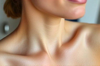 Close-up of smooth, firm, and elastic neck skin