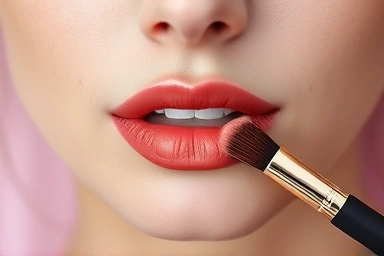 Voluminous overlip makeup with a professional lip brush.