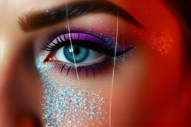 Shimmering glitter eye makeup for a festive party.