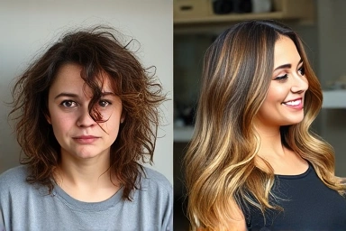 Transforming bad perm to healthy, styled hair.