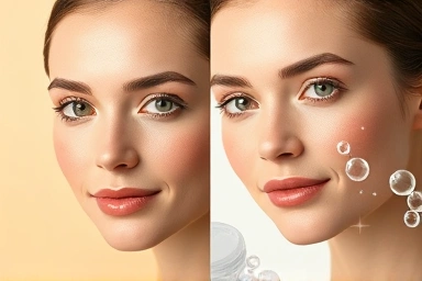 Split image of warm and cool skin tones with skincare elements.