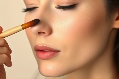 Subtle nose contouring on a woman's face after surgery.