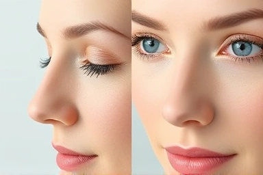 Before and after nose contouring visualization after surgery.