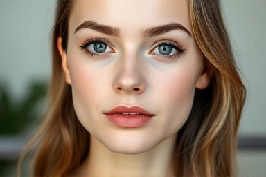 Woman with naturally enhanced makeup for a formal photo.