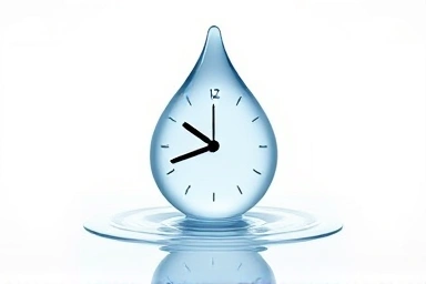 Clock and water droplet symbolizing time-saving skincare.