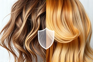 Comparison of damaged vs. healthy hair, highlighting sauna cap protection.