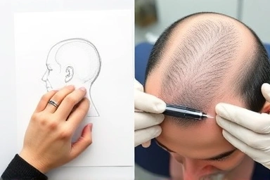 Artist designing and applying scalp micropigmentation