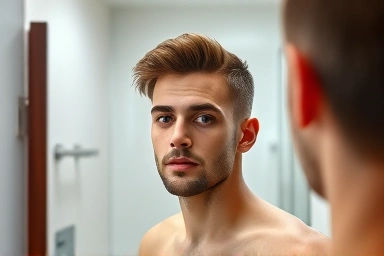 Man with perfectly styled hair using self down perm.