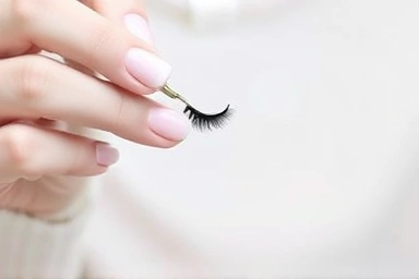 Hands using precision tweezers for eyelash extensions.