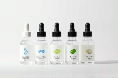 Elegant cosmetic vials and droppers symbolizing skin rejuvenation.