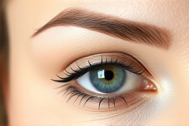 Perfectly applied smudge-proof waterline eyeliner on a woman's eye.