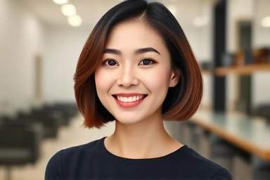 Woman with square face and chic bob hairstyle