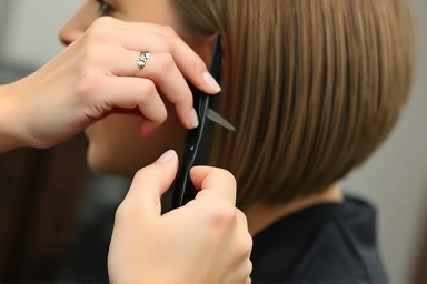 Hair stylist cutting bob for square face