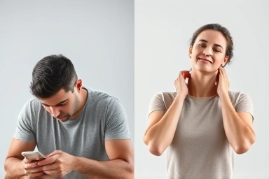 Before and after comparison of trapezius muscle tension relief and posture improvement.