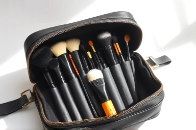 Compact travel makeup brushes neatly arranged in a stylish bag.