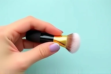 Hand selecting a travel makeup brush for convenience.